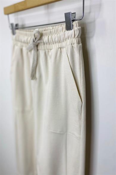 Woorage Unisex Çocuk Paçası Lastikli Eşofman Altı 5423 Krem