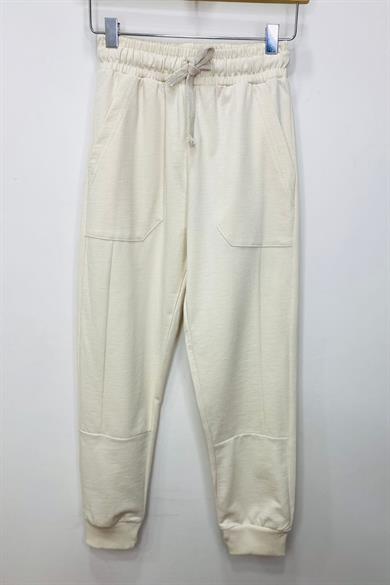 Woorage Unisex Çocuk Paçası Lastikli Eşofman Altı 5423 Krem