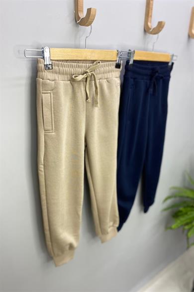 Woorage Unisex Çocuk Üç İplik Şardonsuz Eşofman Altı 5358 Bej