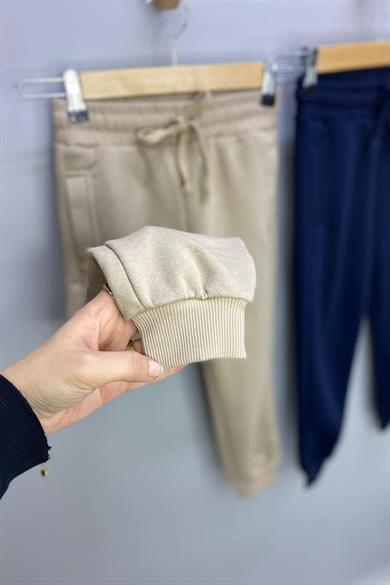 Woorage Unisex Çocuk Üç İplik Şardonsuz Eşofman Altı 5358 Bej