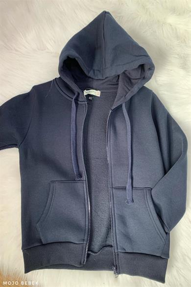 Woorage Unisex 5-14 Yaş Kapüşonlu Şardonlu Hırka Lacivert