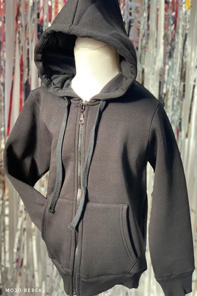 Woorage Unisex 5-14 Yaş Kapüşonlu Şardonlu Hırka Siyah