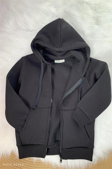 Woorage Unisex 5-14 Yaş Kapüşonlu Şardonlu Hırka Siyah