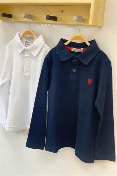 Woorage Unisex Lacoste Yakalı Uzun Kol T-shirt 9248 Beyaz