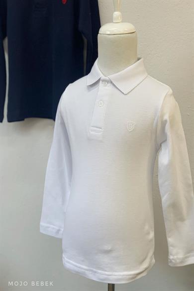 Woorage Unisex Lacoste Yakalı Uzun Kol T-shirt 9248 Beyaz