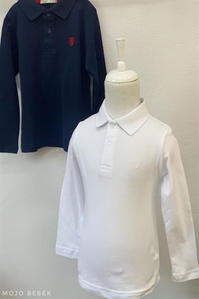 Woorage Unisex Lacoste Yakalı Uzun Kol T-shirt 9248 Beyaz