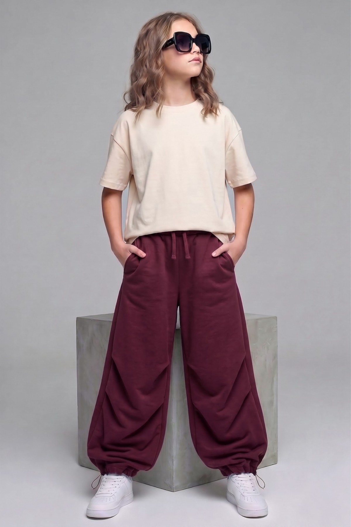Dmb Kız Çocuk 9-14 Yaş Pamuklu Jogger Eşofman Altı Bordo