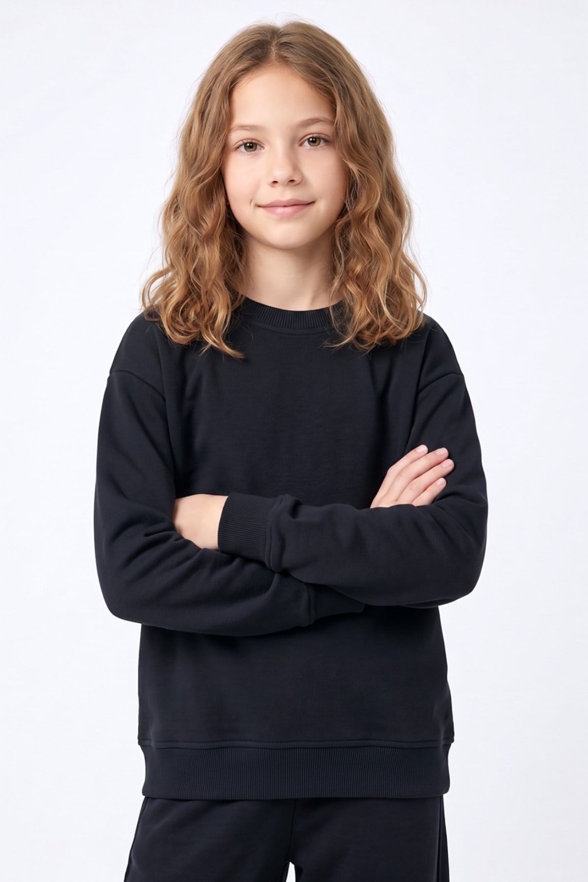 Dmb Unisex 7-15 Yaş Bisiklet Yaka Pamuklu Basic Sweatshirt Siyah