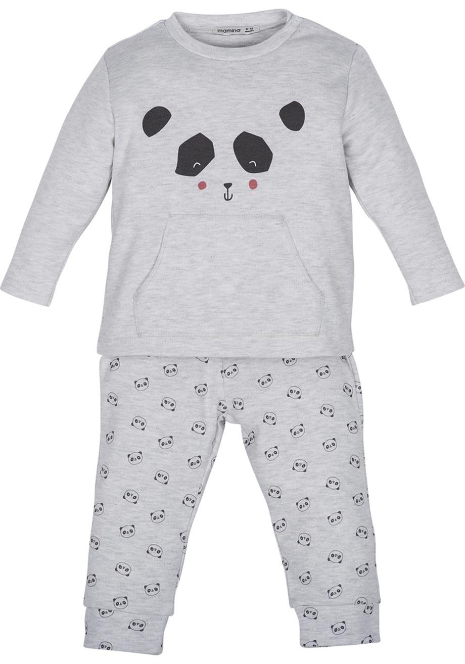 Mamino Erkek Bebek Pandalı Pijama Takımı 12232 Gri