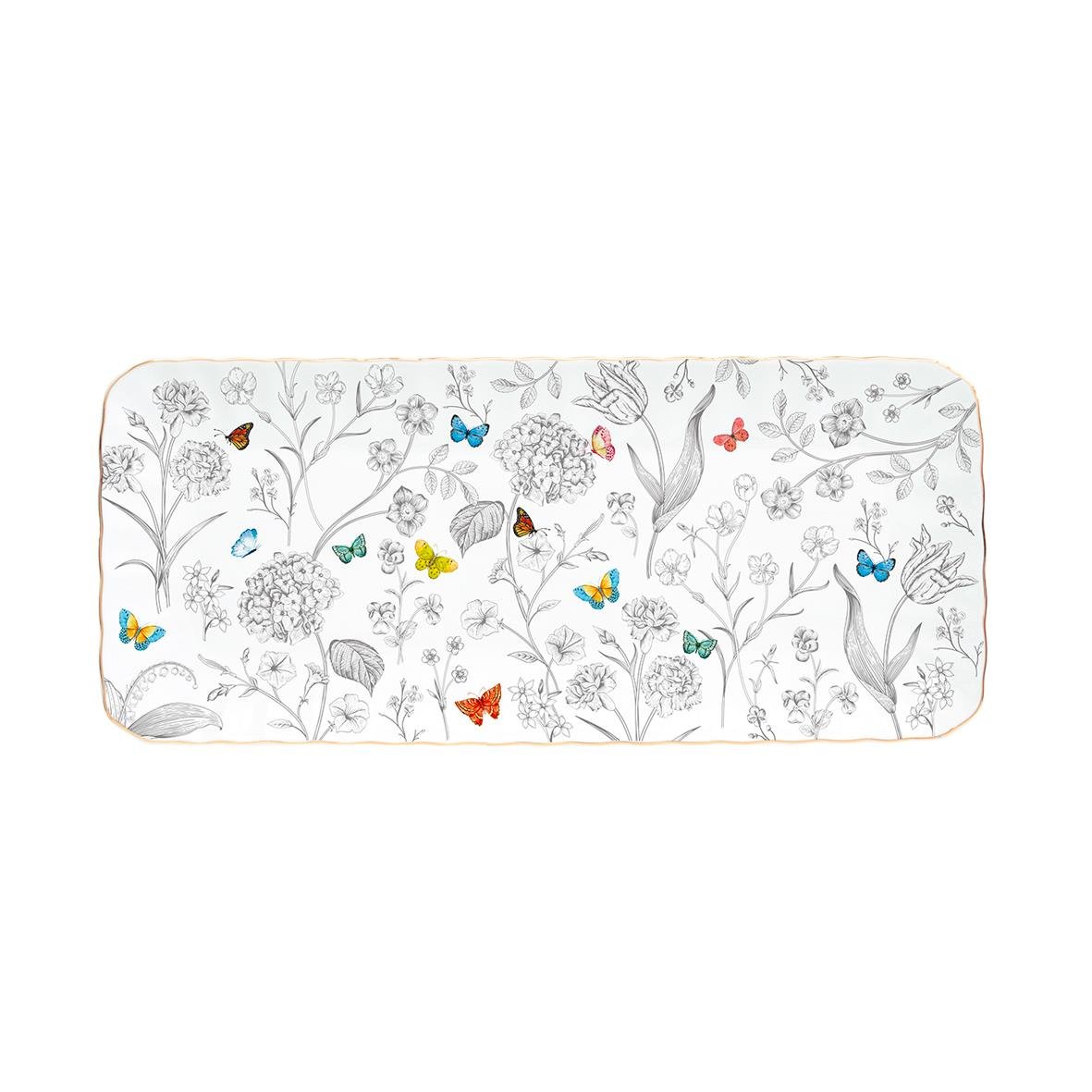 Design of LuxuryEASY LİFE1289 FLEPEasy Life Fleurs & Papillons Porselen Servis Tabağı 36cm x 16cm