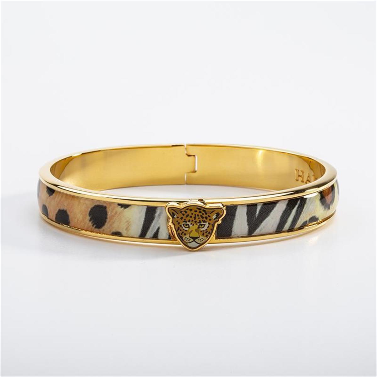 Design of LuxuryHALCYON DAYSHBLEO2410GHALCYON DAYS 1cm Leopard Head - Animal Print - Gold - Hinged Bangle