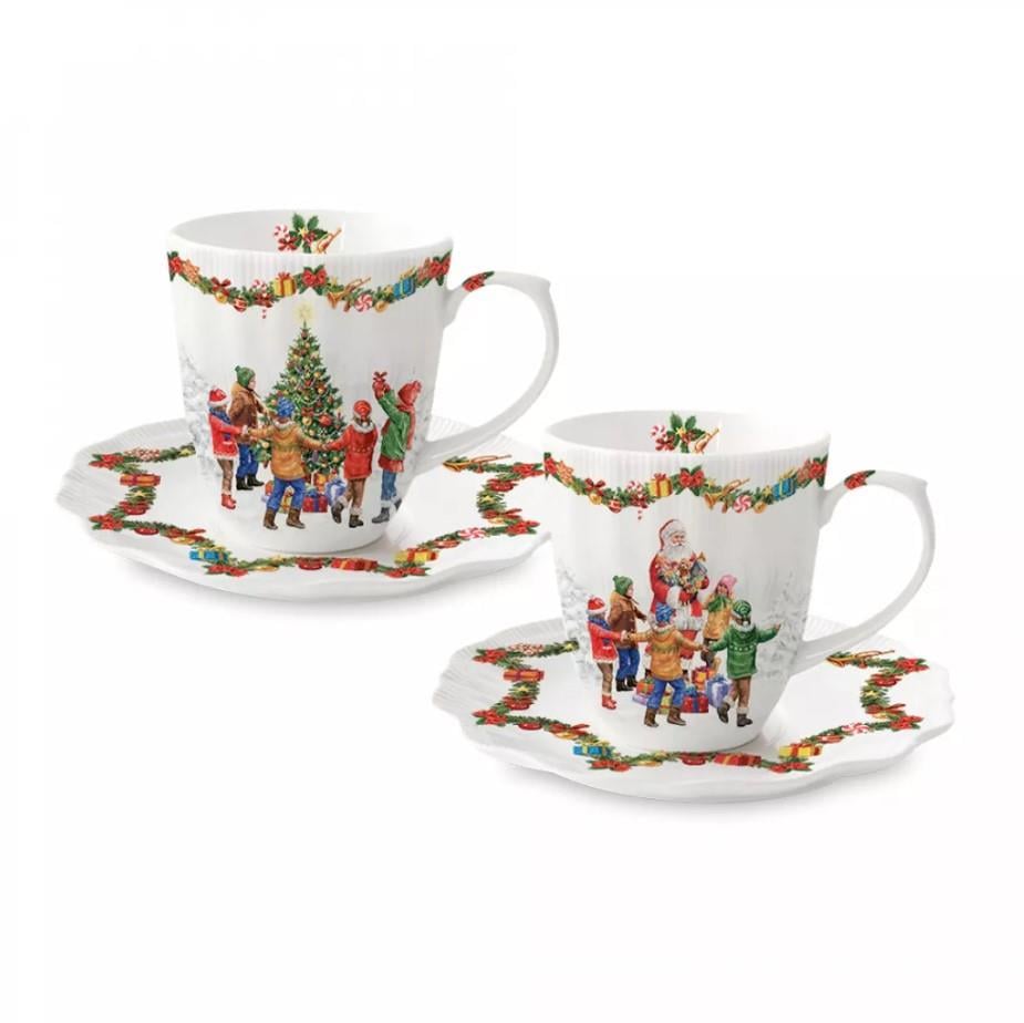 Design of LuxuryEASY LİFE2782 RNDAEasy Life Christmas Round Dance 2'li Porselen Kahve Fincanı 110ml & Tabak Christmas Round Dance