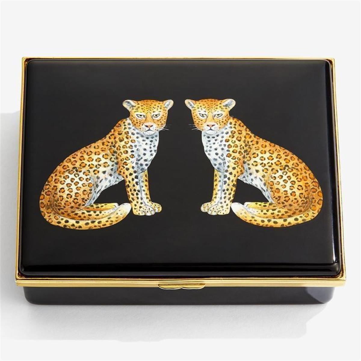 Design of LuxuryHALCYON DAYSENMWL0214LGHALCYON DAYS MW Twin Leopards - Leather Lined Enamel Box