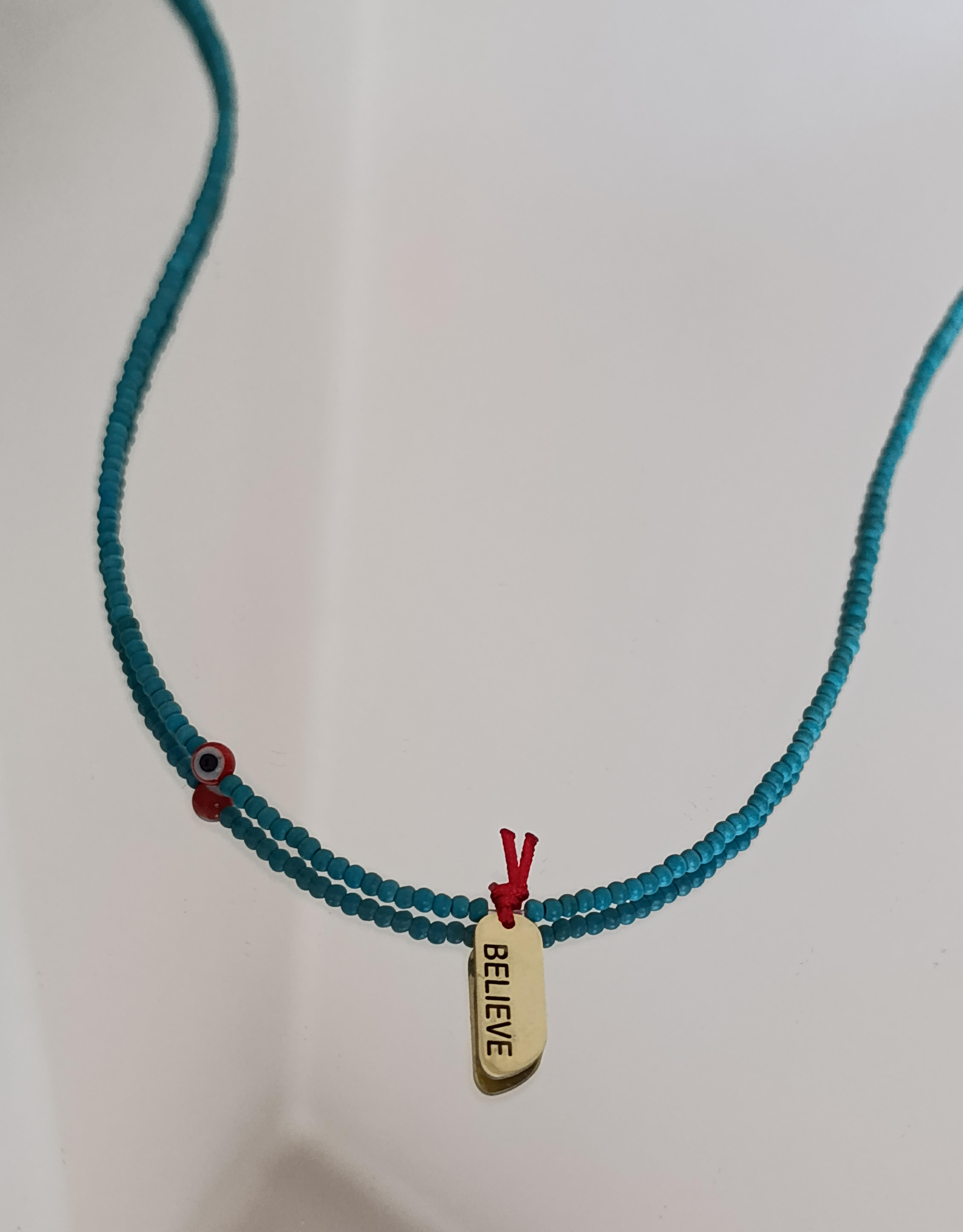 Afgan Boncuklu Plaka Kolye - 925 Ayar Gümüş