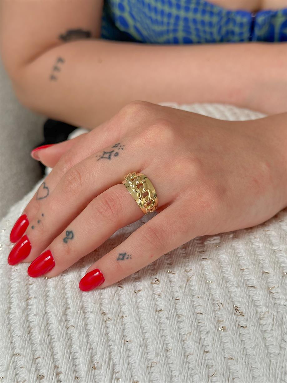 Ayarlanabilir Zincir Görünümlü Yüzük - 925 Ayar Gümüş