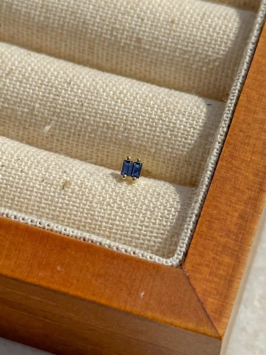 Çift Taşlı Piercing - 925 Ayar Gümüş