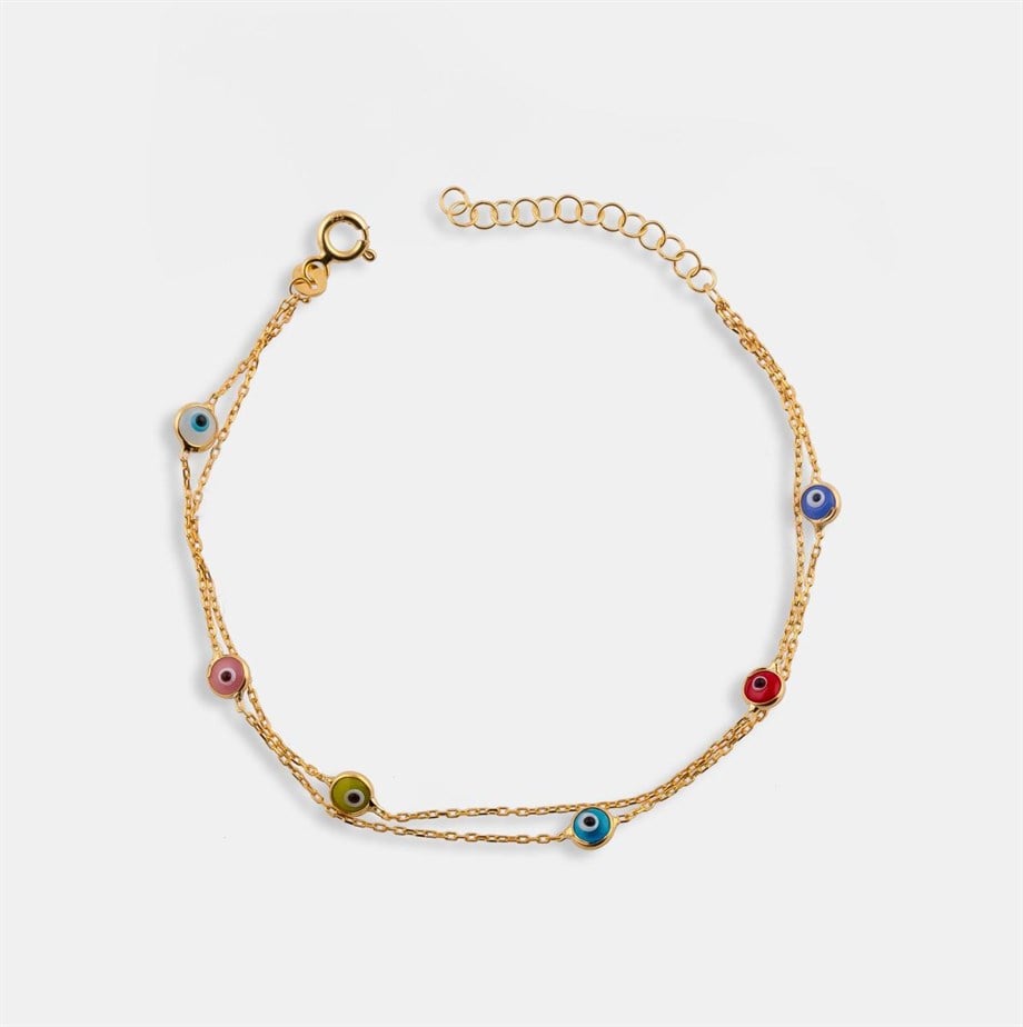 Göz Figürlü Çift Zincir Bileklik - 925 Ayar Gümüş