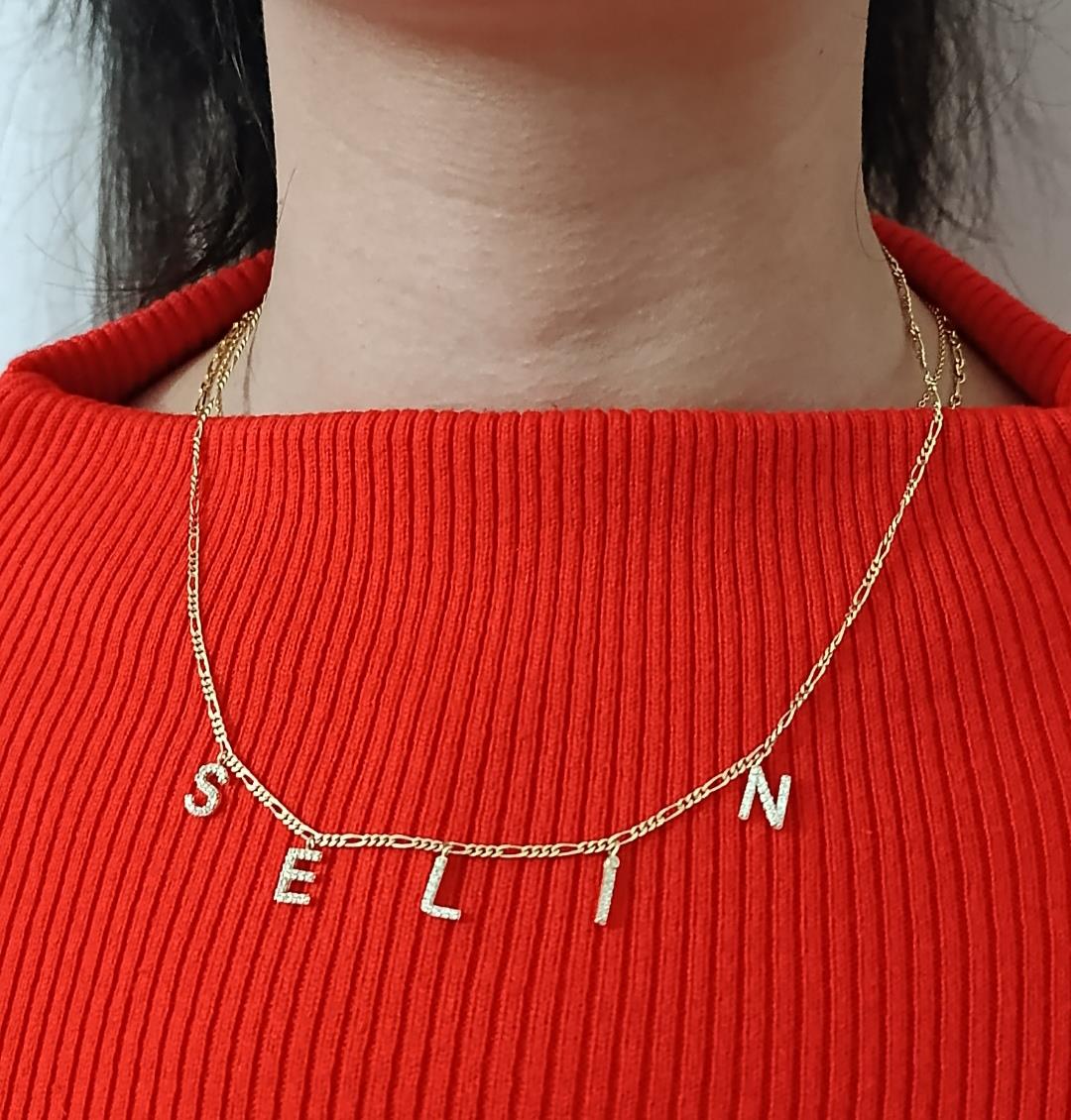İnce Boyfriend Zincirli Taşlı İsim Kolye
