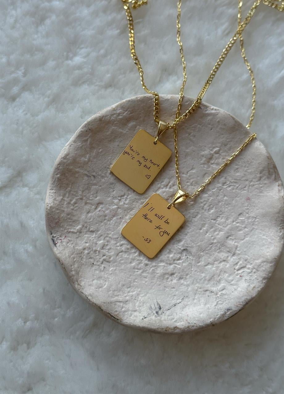 Kendi El Yazın ile İstediğini Yazdır Plaka Kolye - 925 Ayar Gümüş