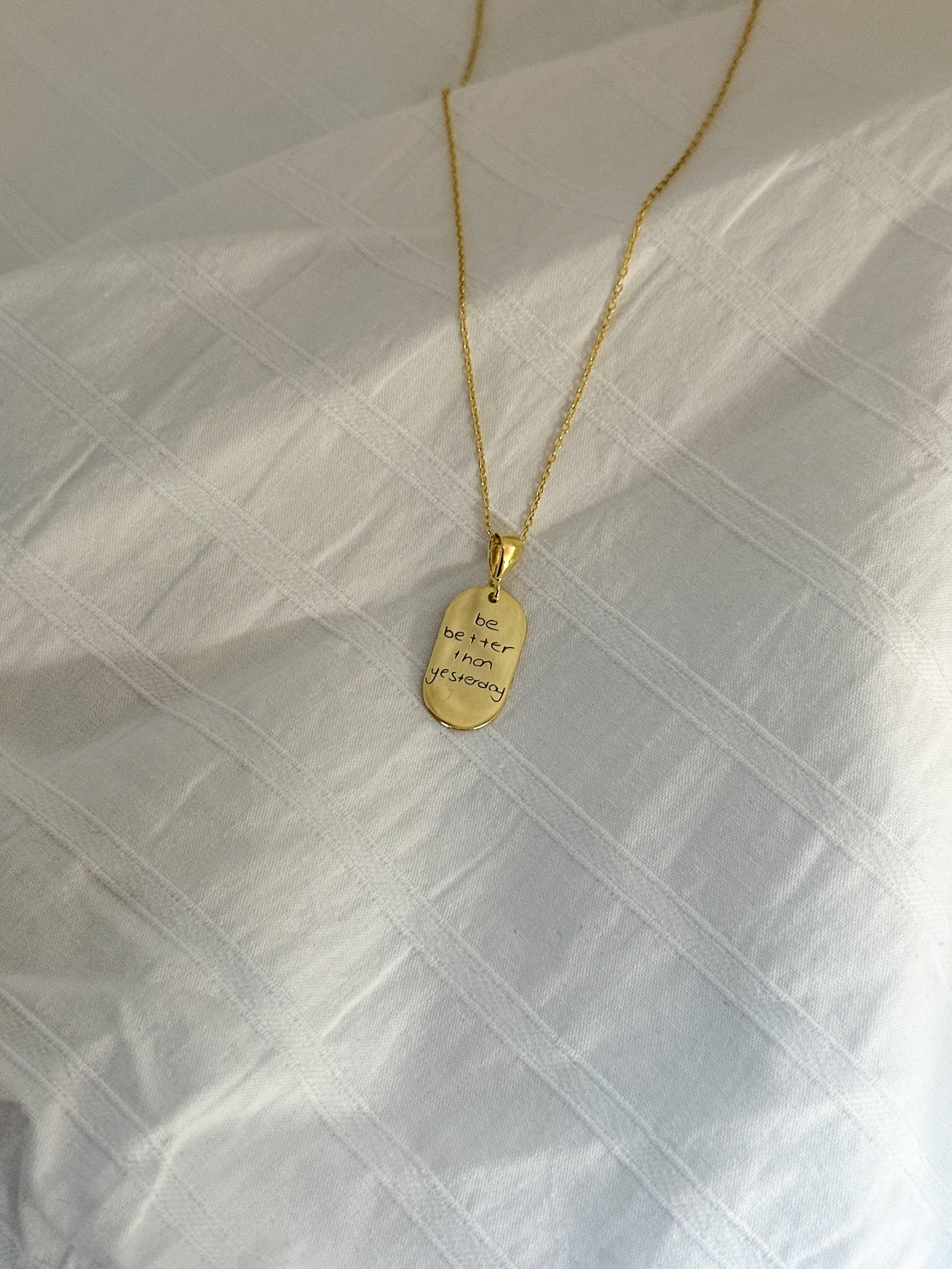 Kendi El Yazın ile Oval Plaka Kolye - 925 Ayar Gümüş