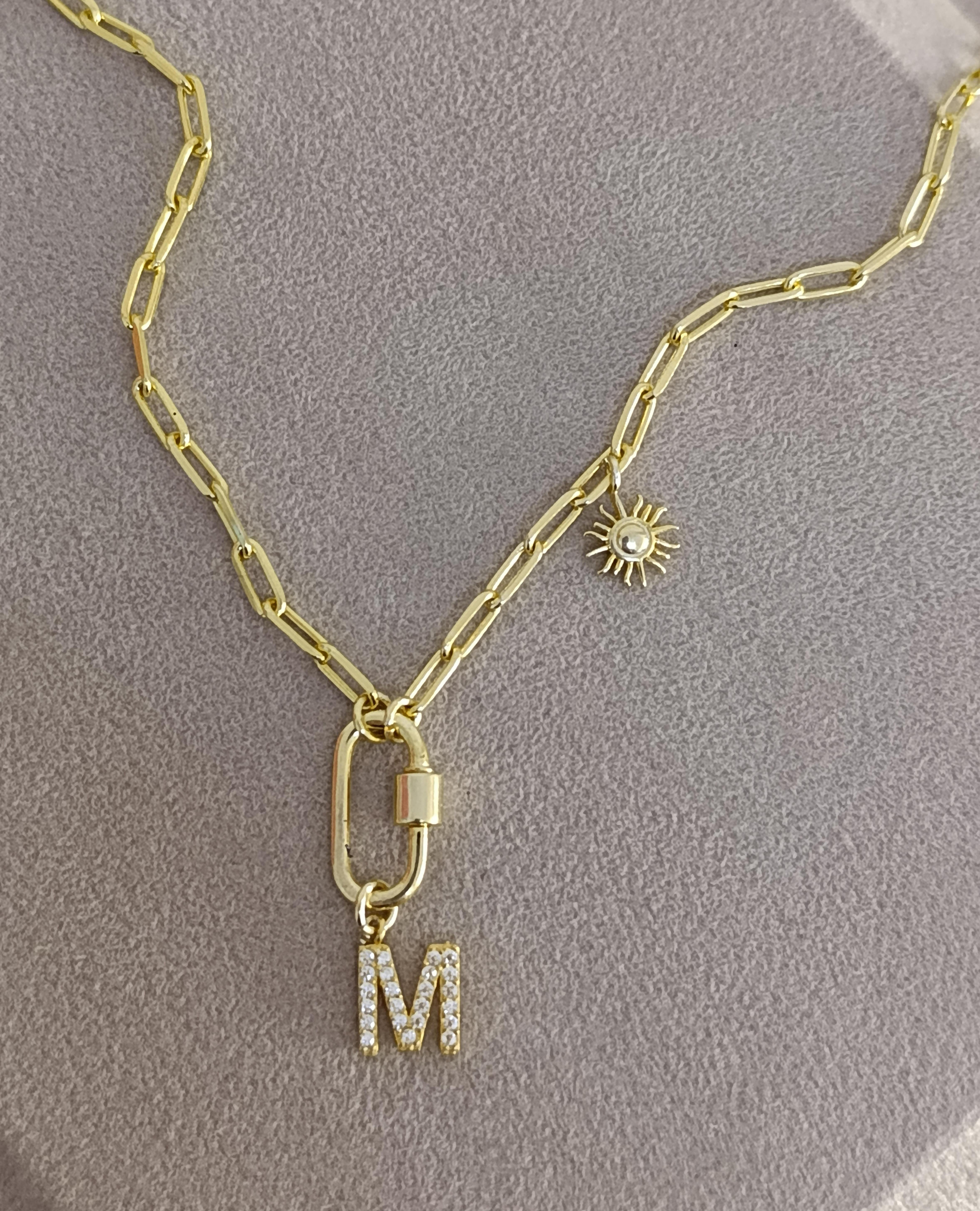 Kilit Detaylı Harf & Charm Kolye - 925 Ayar Gümüş 