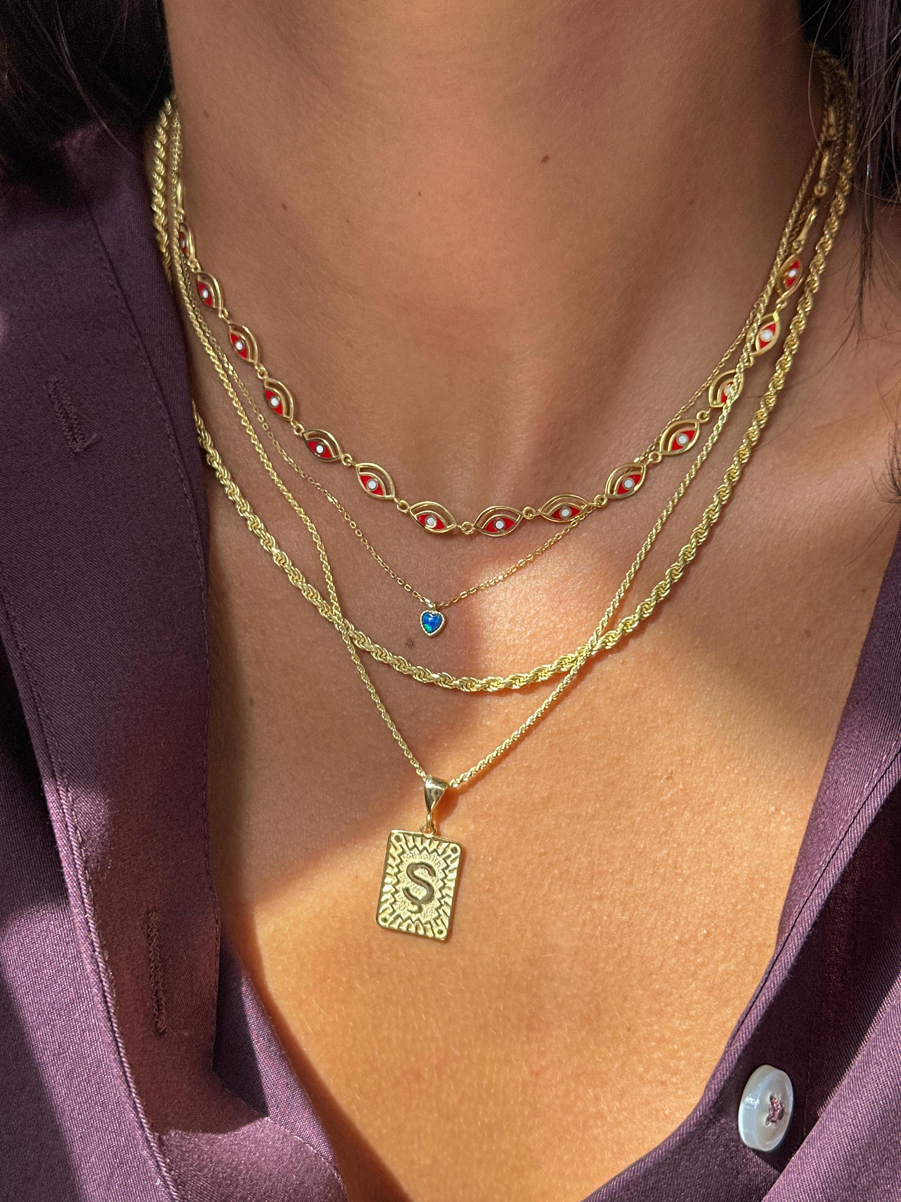 Kırmızı Mineli Göz Figürlü Kolye - 925 Ayar Gümüş