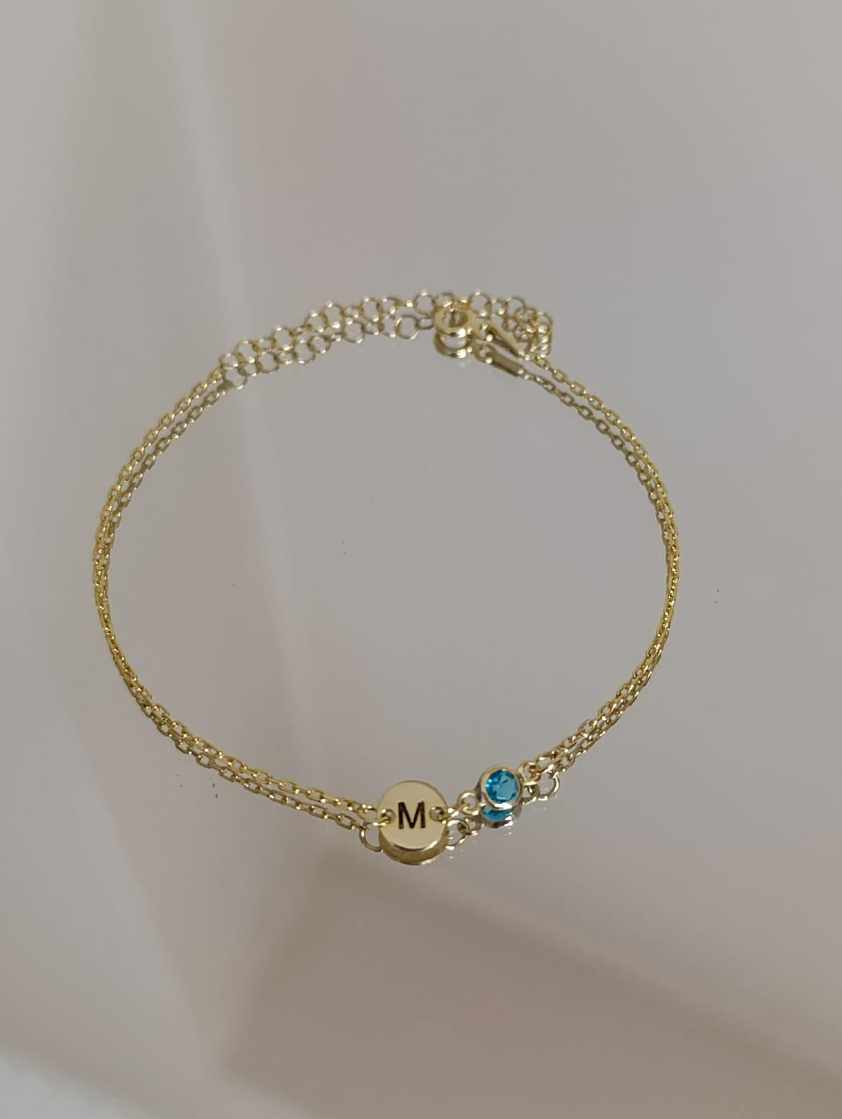 Kişiye Özel Doğum Ayı Taşlı Harfli Bileklik - 925 Ayar Gümüş