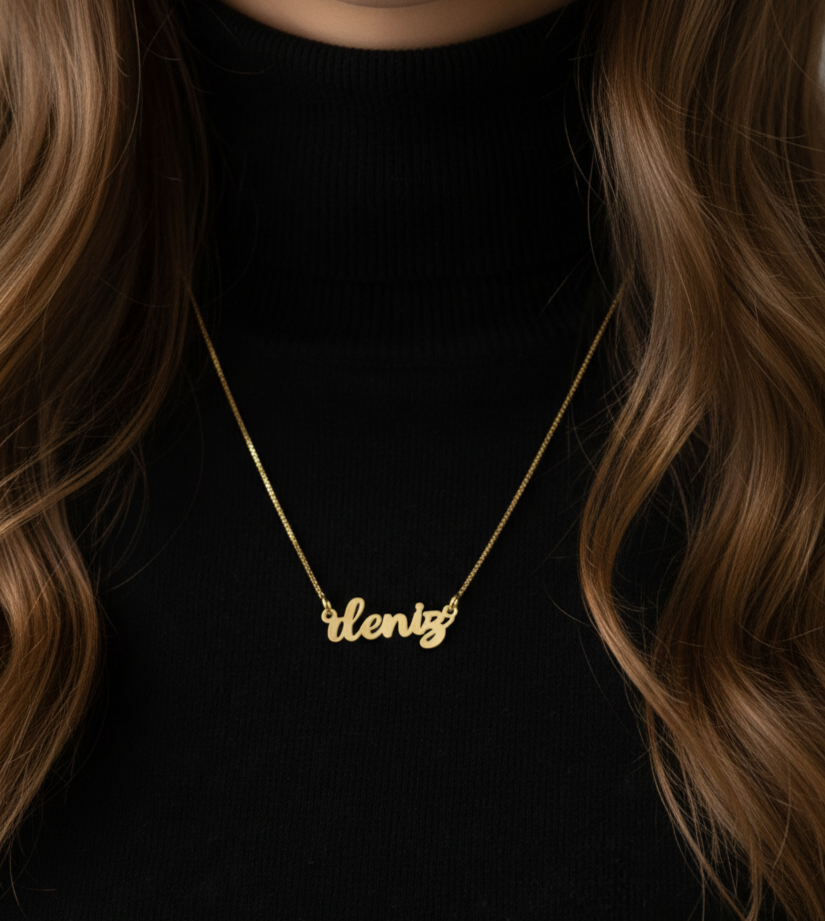 Küp Zincirli Minimal Elyazı İsim Kolye - 925 Ayar Gümüş 