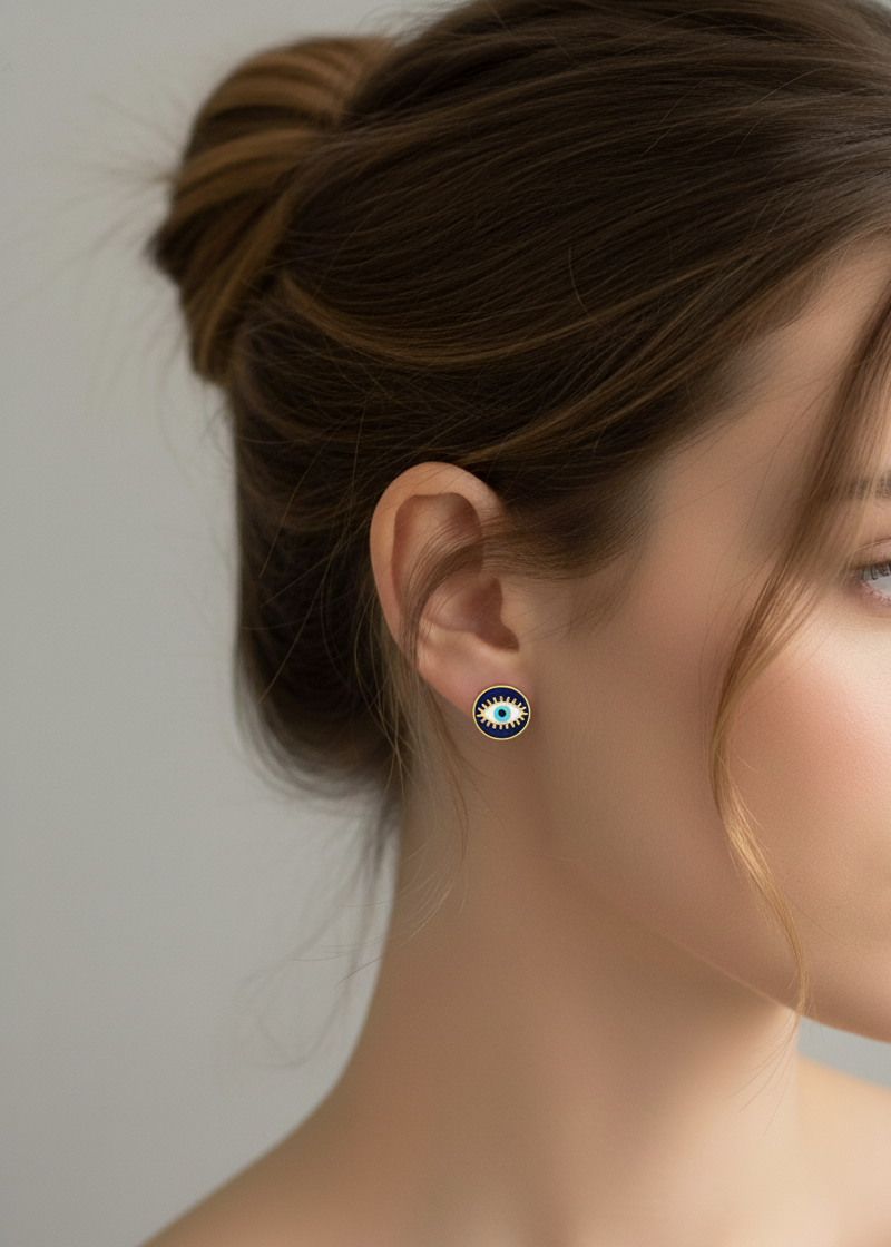 Lacivert Mineli Taşlı Göz Küpe - 925 Ayar Gümüş