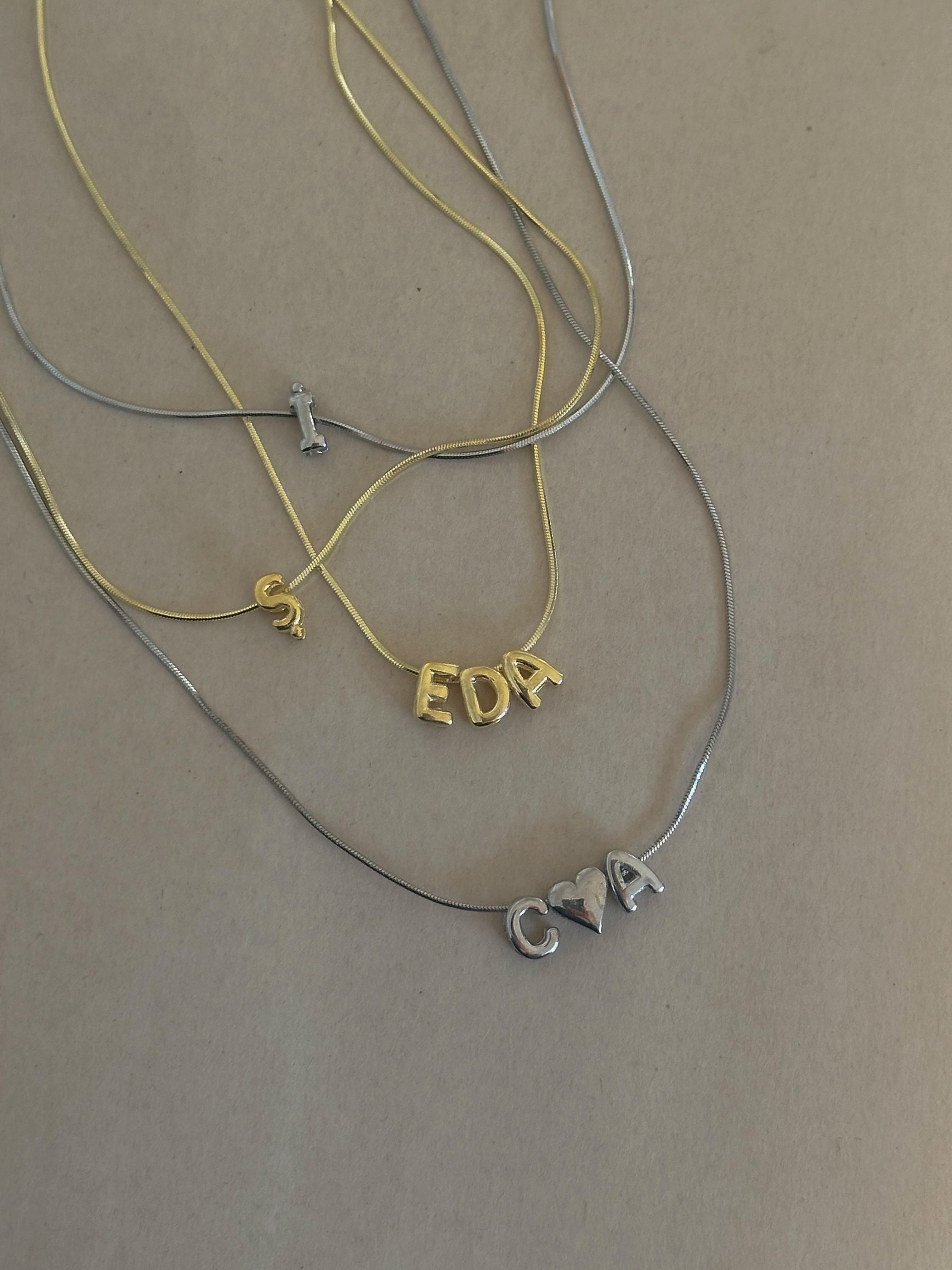 Minik Bombeli Harfli Kolye  - 925 Ayar Gümüş