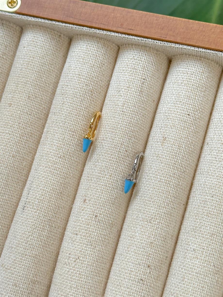 Minik Mavi Taşlı Küpe - Tek - 925 Ayar Gümüş