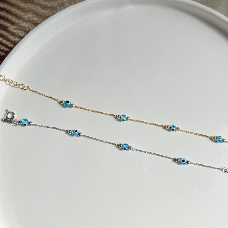 Nazar Boncuklu Zincir Bileklik  - 925 Ayar Gümüş