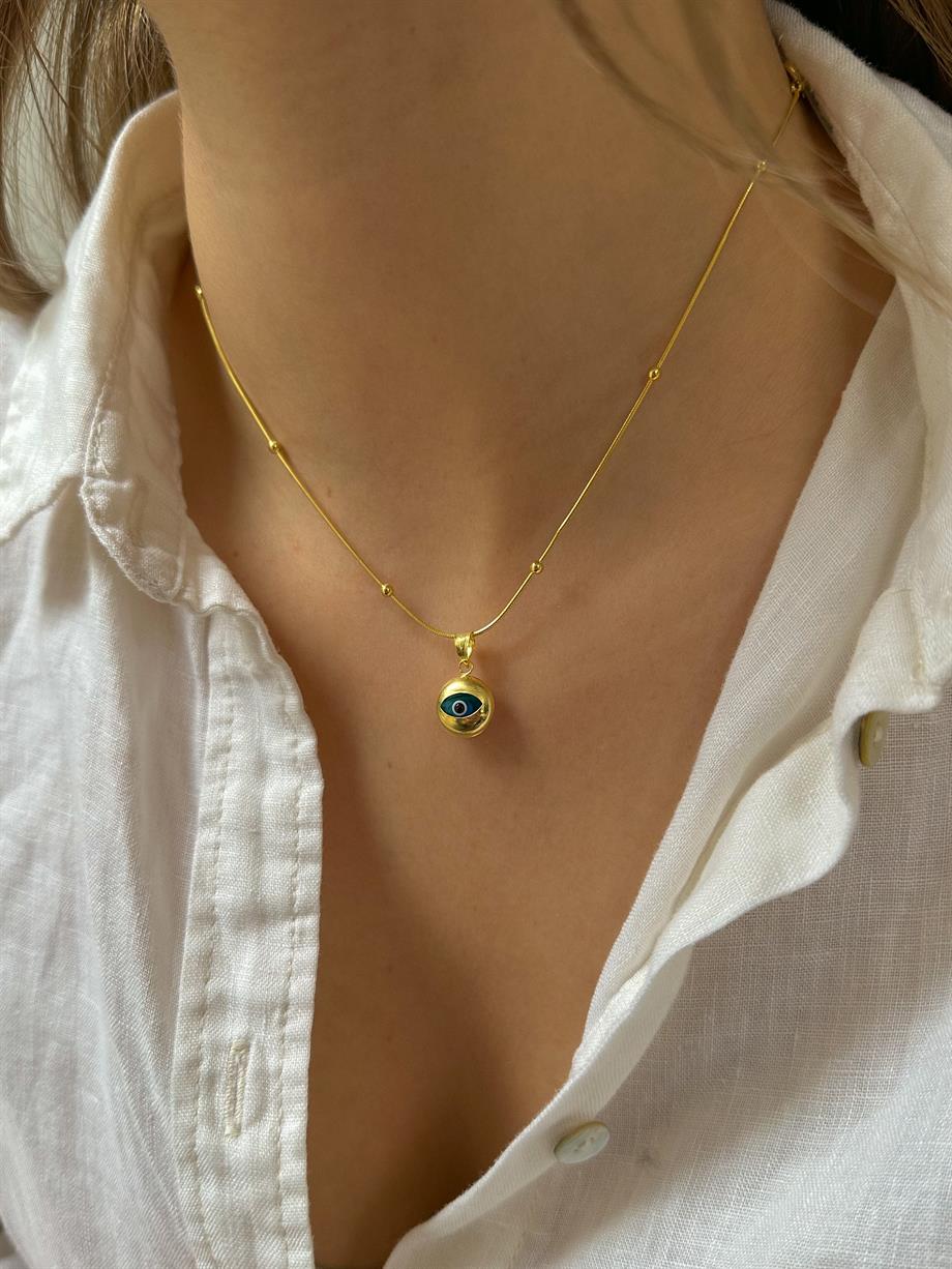 Oval Göz Figürlü Kolye - 925 Ayar Gümüş