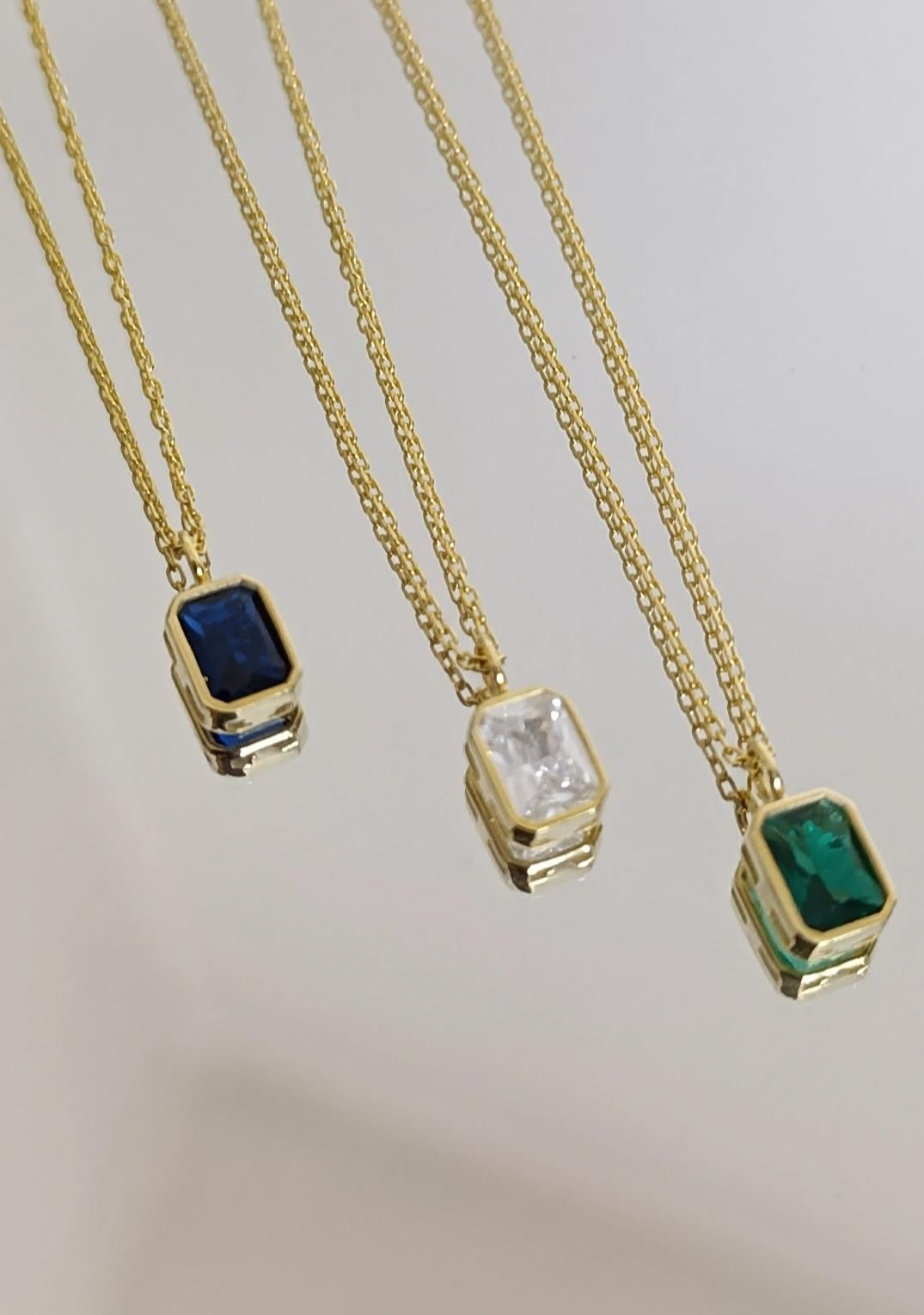 Renkli Baget Taşlı Kolye - 925 Ayar Gümüş 