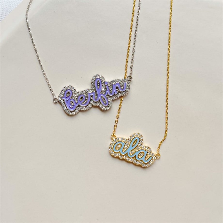 Renkli Mineli Zircon Taşlı İsim Kolye - 925 Ayar Gümüş