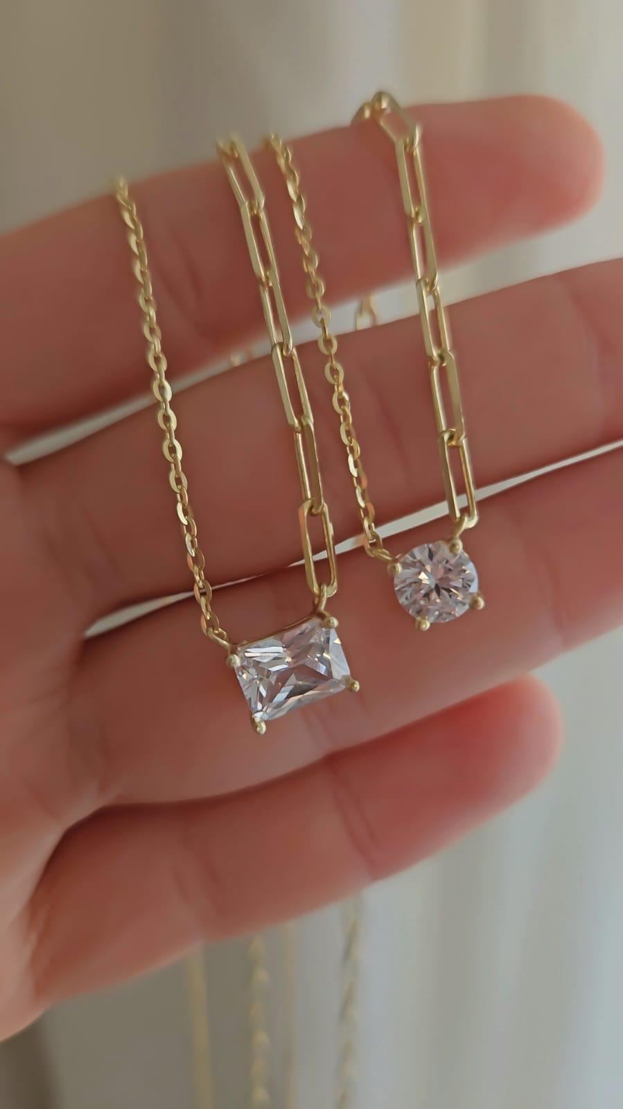 Taşlı İki Zincir Kolye-925 Ayar Gümüş