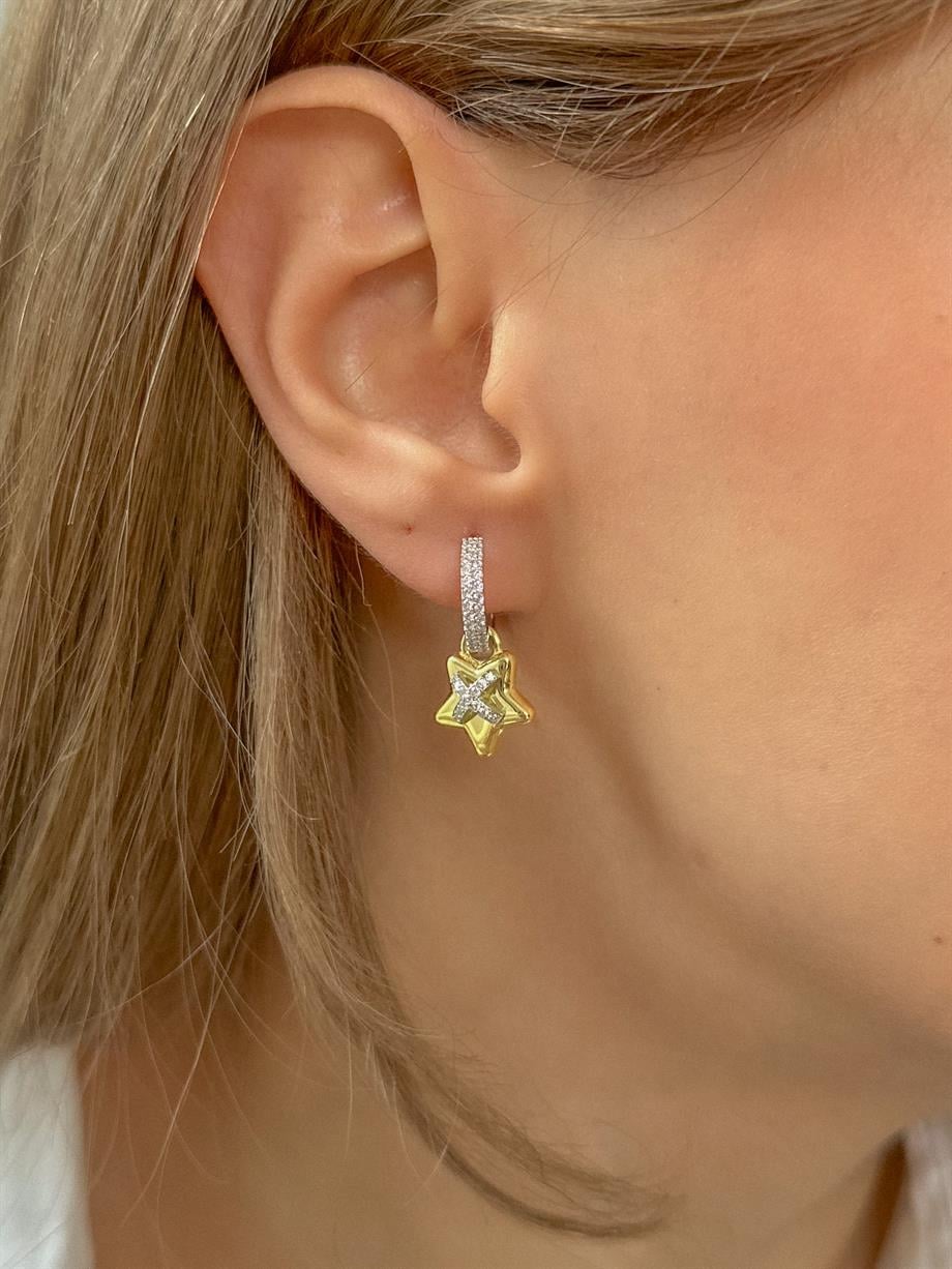 Taşlı Yıldız Figürlü Küpe - Tek - 925 Ayar Gümüş