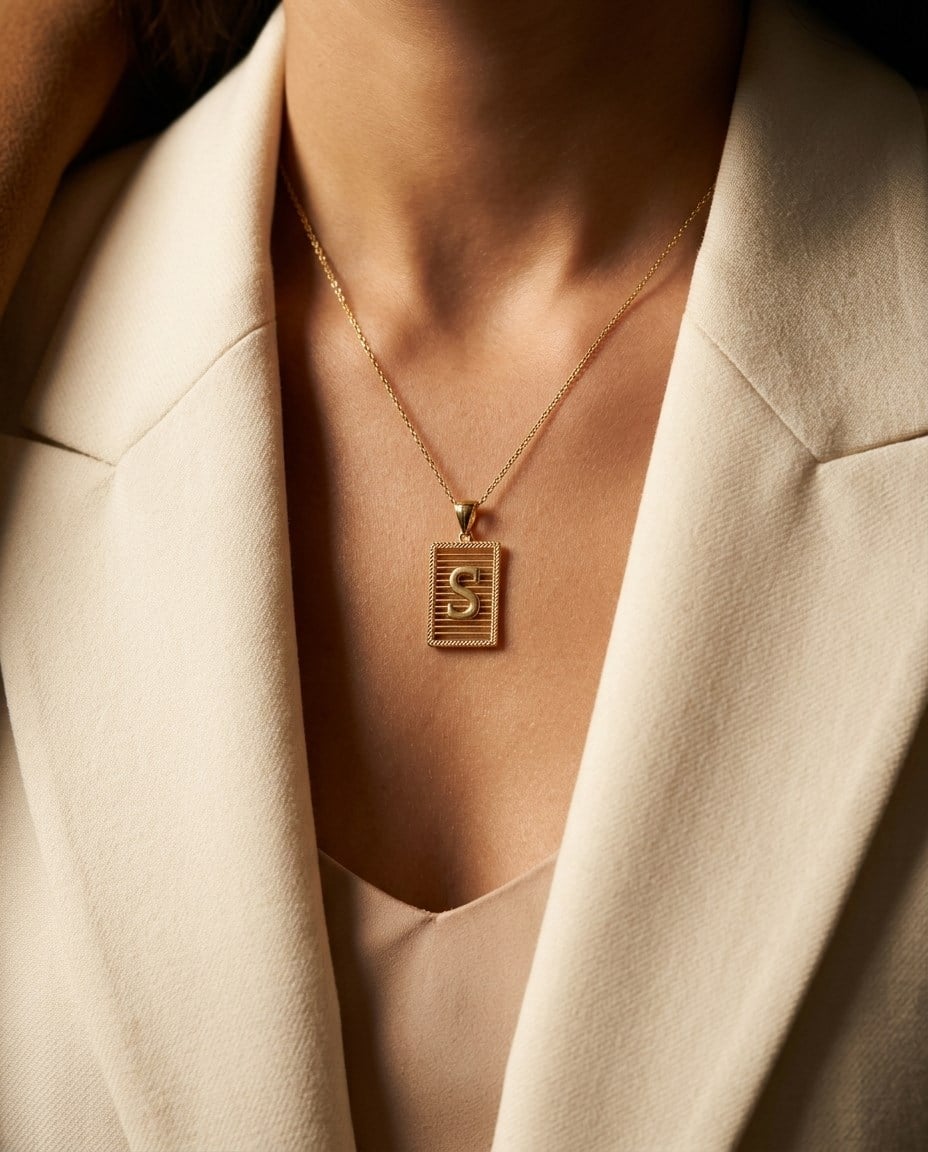 Transparan Plaka Harfli Kolye| 925 Ayar Gümüş