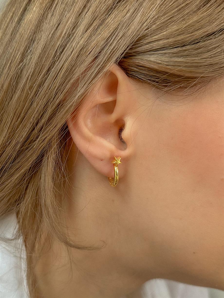 Yıldızlı Halka Küpe - Tek - 925 Ayar Gümüş