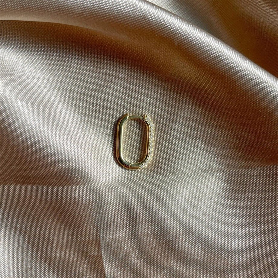 Zircon Taşlı Düz Küpe (18 mm)  - Tek - 925 Ayar Gümüş