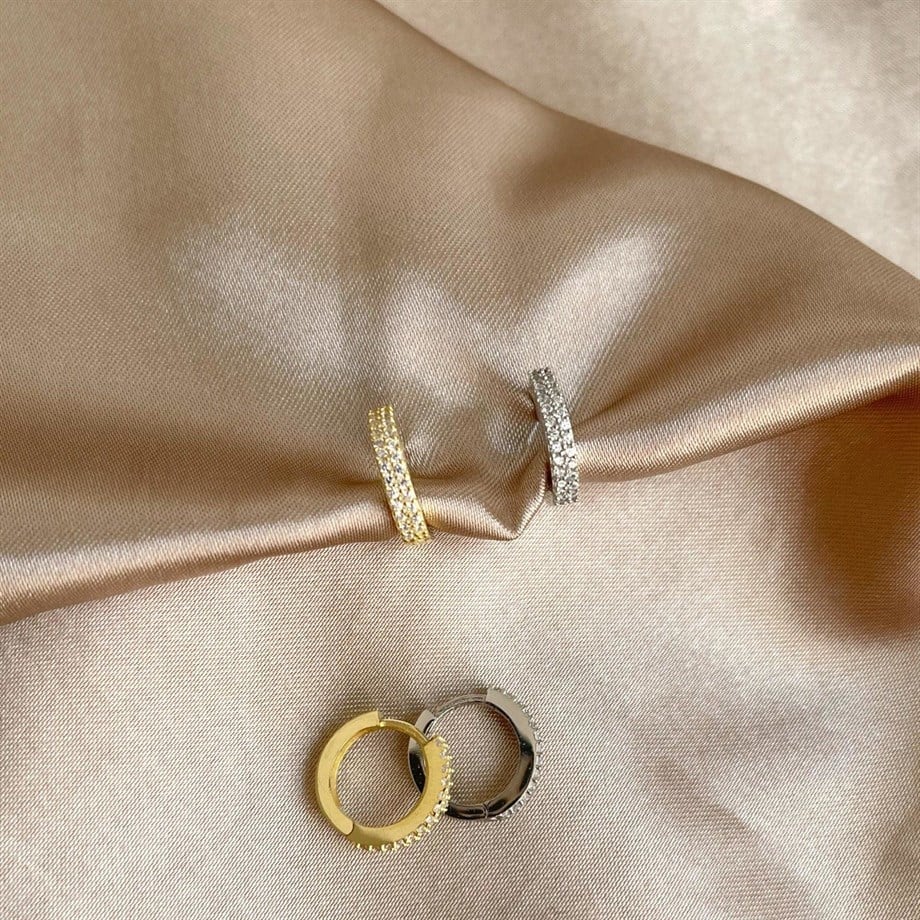 Zircon Taşlı Halka Küpe  - Çift - 925 Ayar Gümüş