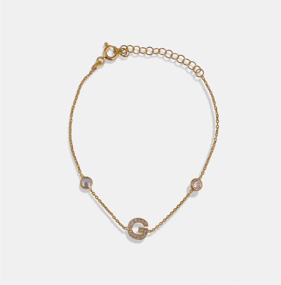 Zircon Taşlı Harf Bileklik - 925 Ayar Gümüş