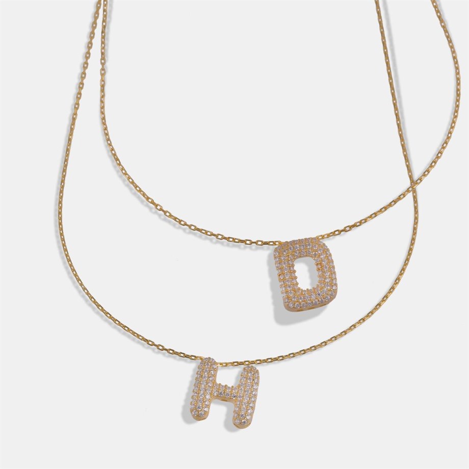 Zircon Taşlı Harf  Kolye - 925 Ayar Gümüş