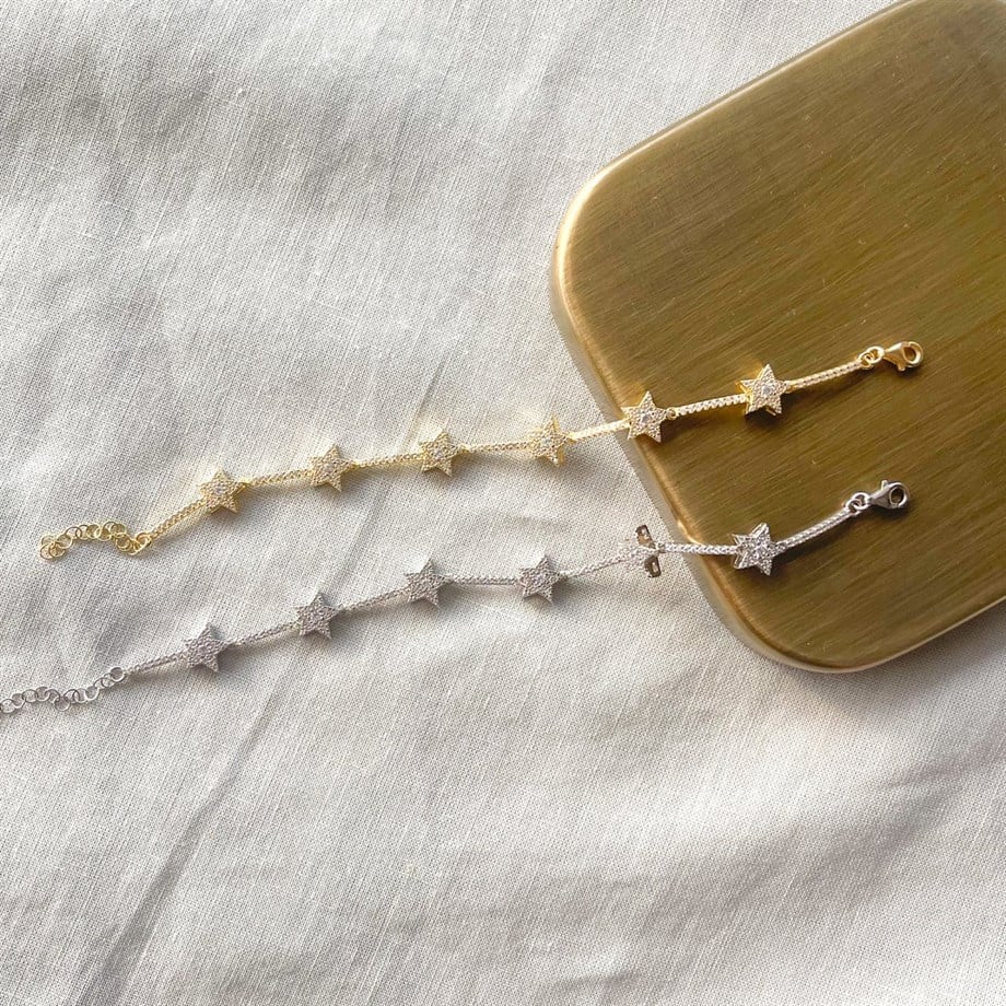 Zircon Taşlı Yıldız Bileklik - 925 Ayar Gümüş