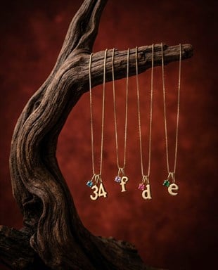 Minimal Üç Boyutlu Harf Doğum Ayı Taşlı Kolye | 925 Gümüş