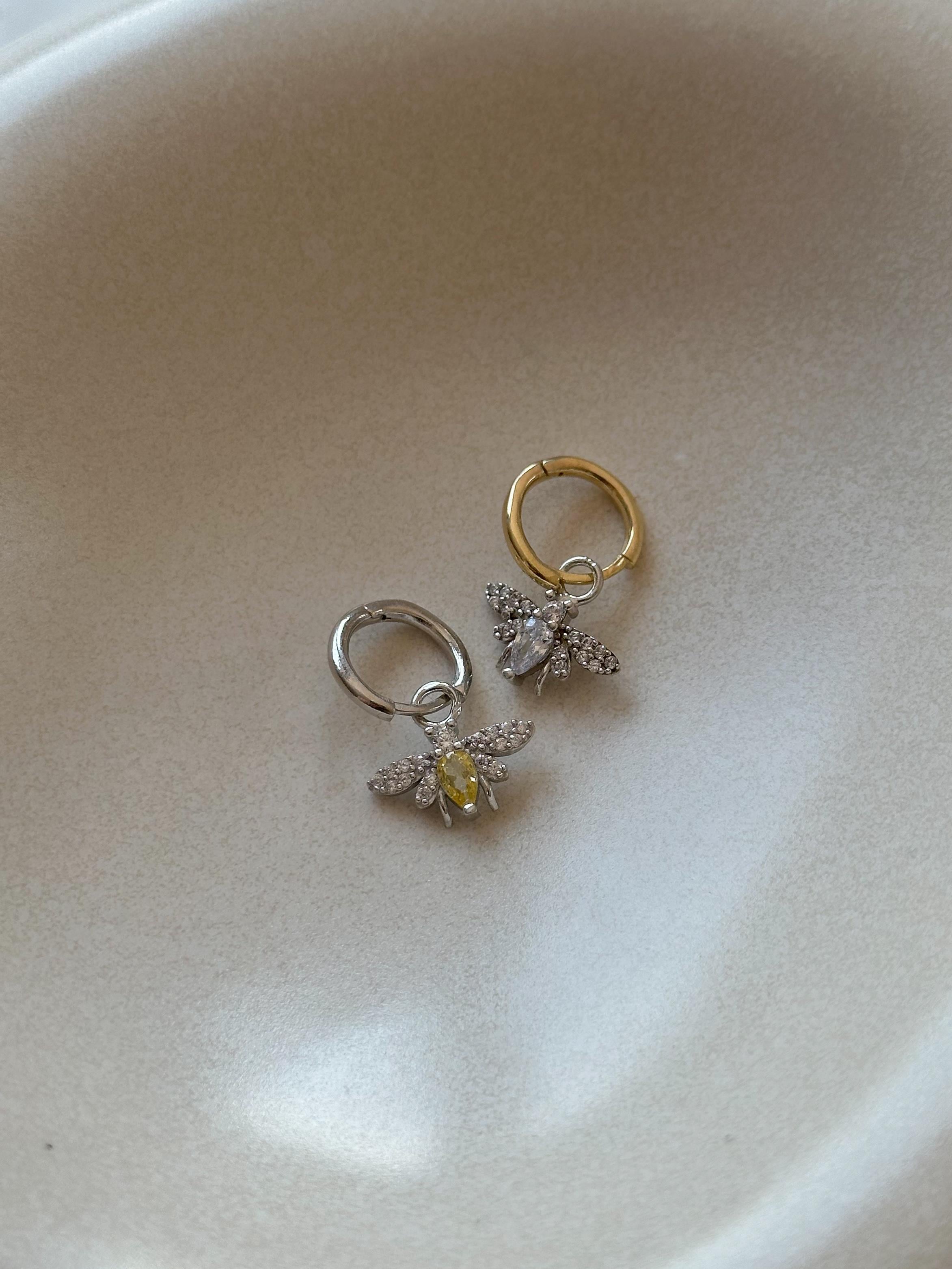 Arı Figürlü Küpe -  925 Ayar Gümüş