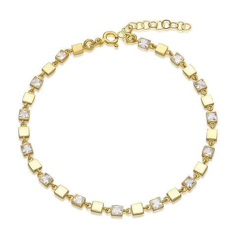 Beyaz Taşlı Sıralı Kare Bileklik - 925 Ayar Gümüş