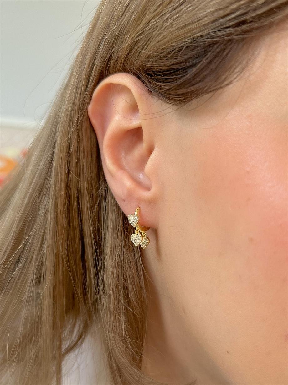 Çoklu Kalp Küpe - Tek - 925 Ayar Gümüş