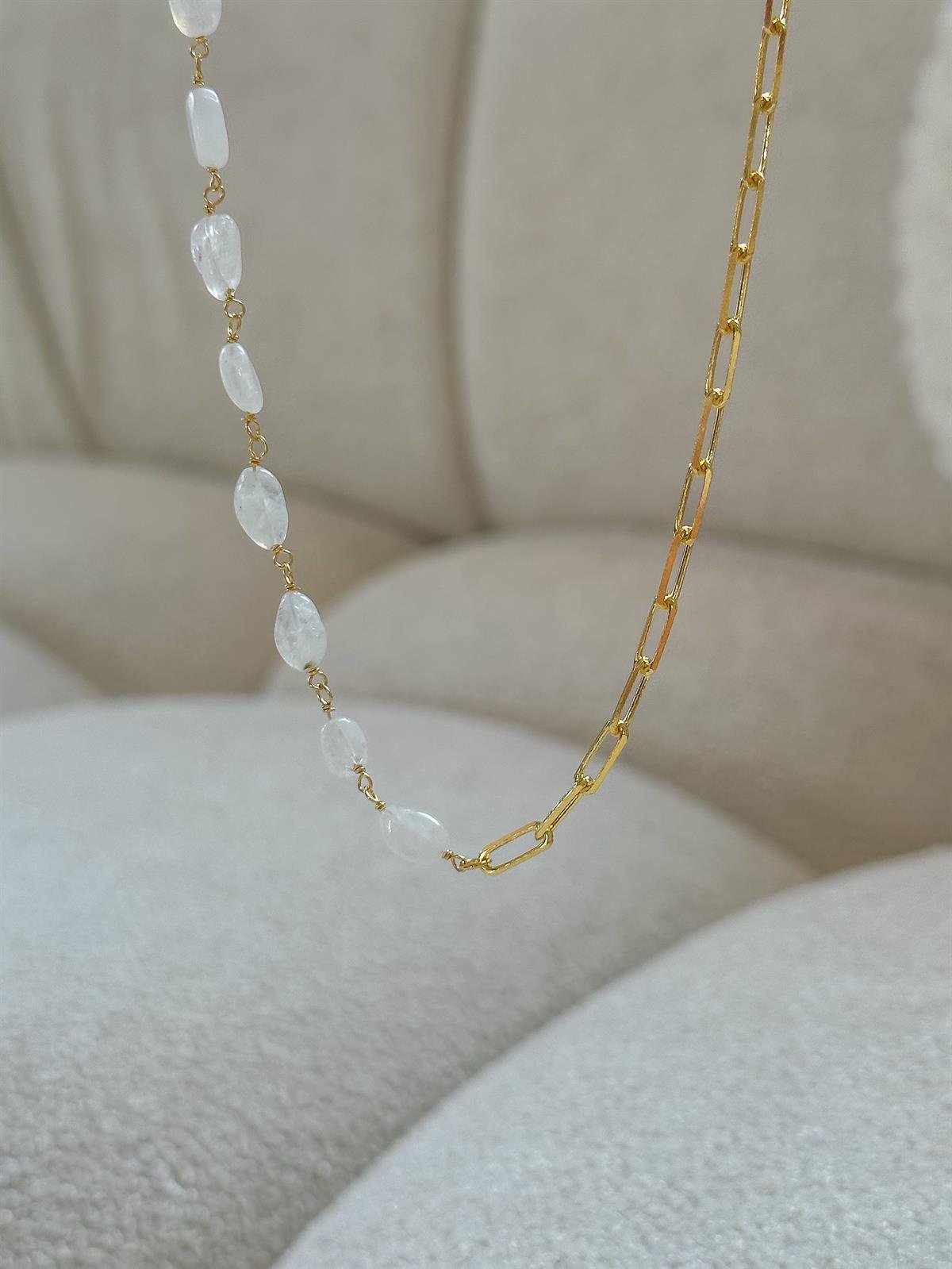 Doğal Taş & Zincir Kolye - 925 Ayar Gümüş