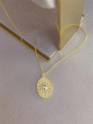 Güneş Figürlü Plaka Kolye - 925  Ayar Gümüş